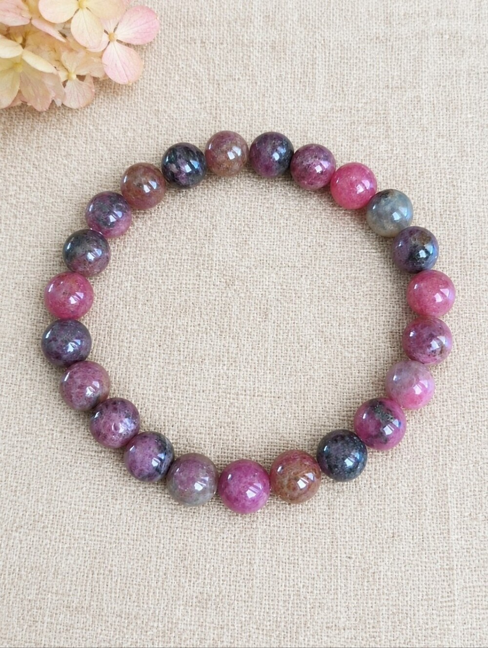 African Rhodonite Beaded Bracelet | Handmade
